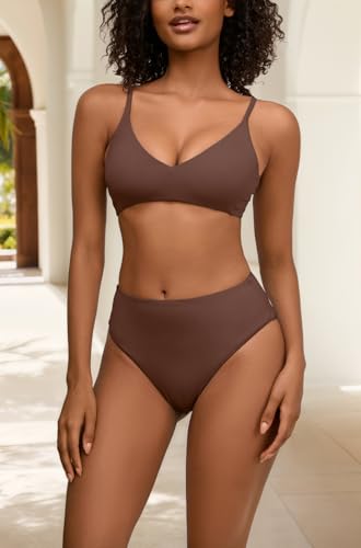 High Waisted Bikini Sets for Women Sexy V Neck Tummy Control Swimsuit Two Piece Adjustable Push Up Bathing Suit3