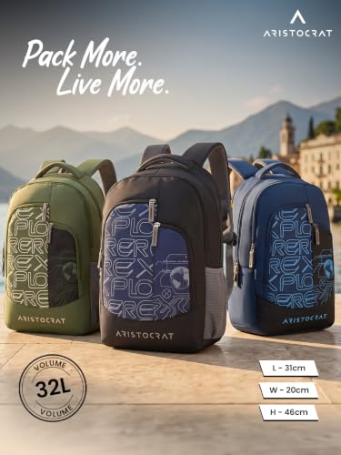 Image of Aristocrat Code 17 Inch Compatible Laptop Backpack 32 L | Premium Durable Fabric | 3 Spacious Compartments | Padded Shoulder Straps | 2 Quick Access Pocket | Ergonamic Back