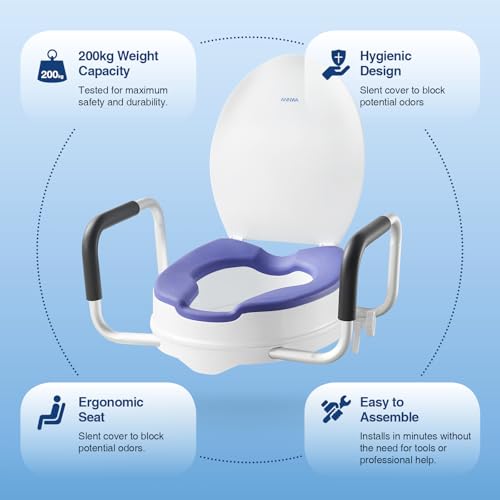 ANNWA Toilettensitzerhöhung für Erwachsene mit Armlehnen und Deckel, erhöhter Toilettensitz für Erwachsene, WC-Sitz mit Deckel, Toilette nach Operation (N1FYT16)