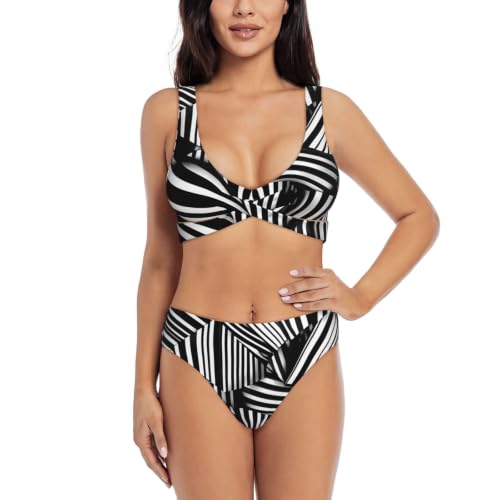 Maillot de bain deux pièces push-up à motif géométrique pour femme