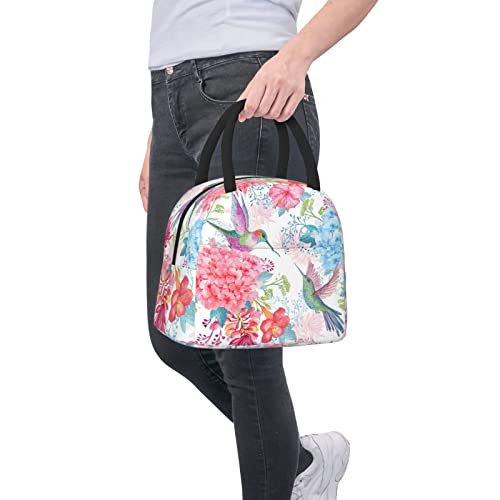 Niuyoif Tropical Flowers And Hummingbirds Lunch Box Reusable Insulated Waterproof Lunch Bag Cooler Tote Box With Pocket Zipper Closure For Women Men Work/Travel/Picnic #TOP7