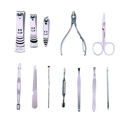 JZK 12 x Edelstahl Maniküre Set Nagelset Nagelknipser Set mit Ledertasche, Reise Beauty Kit Geschenk für Damen & Herren… – Bild 3