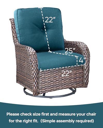 ACTREST Pop 22x25/22x24 Outdoor Cushions for Patio Couch Chairs Set of 3 - High Back Comfy Outside Seat Cushions for Wicker Rocker Glider Loveseat 3-Seater Sectional Sofa - Peacock Blue/Button - Image 3