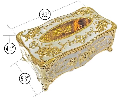 Image of Napkin Holder for Dining Table - Tabletop Napkin Dispenser, Tissue Paper Container for Kitchen, Home, Office, Restaurant (White, Gold)