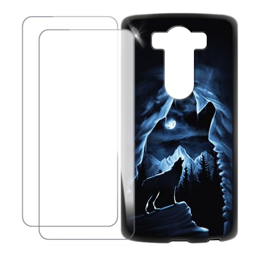 UOGNADGD Compatible with LG V10 Case Colorful Custom Cover with 2 Pack Tempered Glass Screen Protectors - Shockproof Scratch-Resistant (Wolf 2)