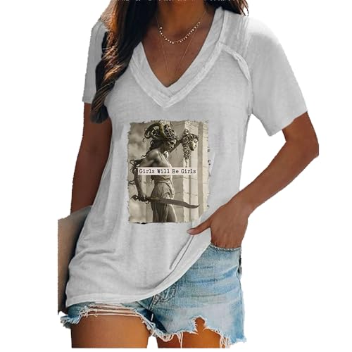 Girls Will Be Girls Shirt Medusa Holding Perseus Head Statue Fun Feminism Shirts