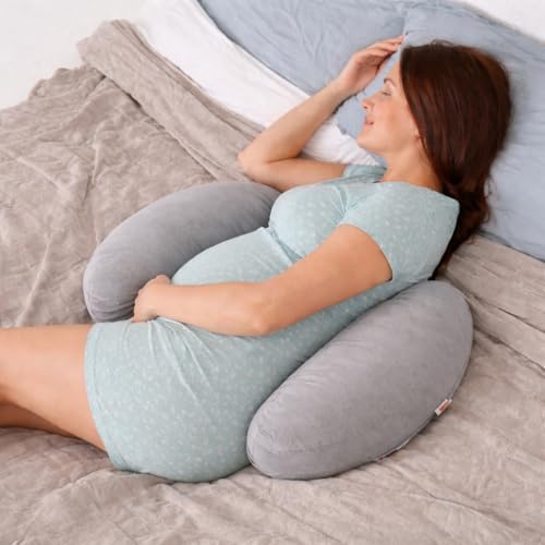 Image of H-Shaped Pregnancy Pillow for Women | Adjustable Butterfly Dual Wedge for Back, Belly & Hip Pain Relief | Ultra Soft Velvet Maternity Body Support Pillow | Washable, Travel Friendly | Grey