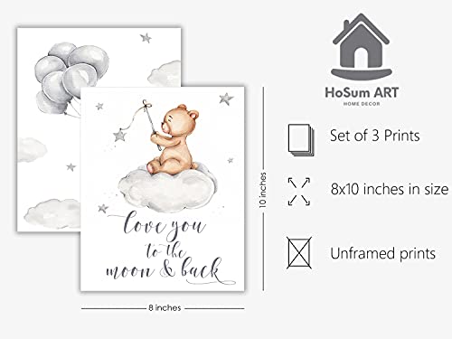 Nursery Wall Art Cute Little Bear Moon Love Sentence Cartoon Canvas Art Prints - Set of 3 (8 inches x 10 inches) Wall Art Decor Photos Bedroom Playroom (No framed) - Image 3