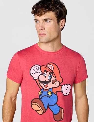 Nintendo Super Mario Jump Pose - Camiseta para Hombre, Rojo (Red Heather), Medium