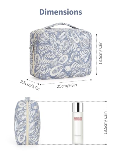 Image of Hanging Travel Toiletry Bag Cosmetic Make up Organizer for Women and Girls Waterproof (Blue Leaf)