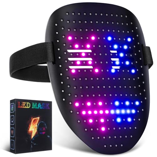 LED Light Up Face Mask Rechargeable LED Mask With Gesture Sensing Face Transforming Modes 234 LED Lamp Beads Shining Mask Built-in 50 Images Suitable for Costume Cosplay Masquerade Halloween