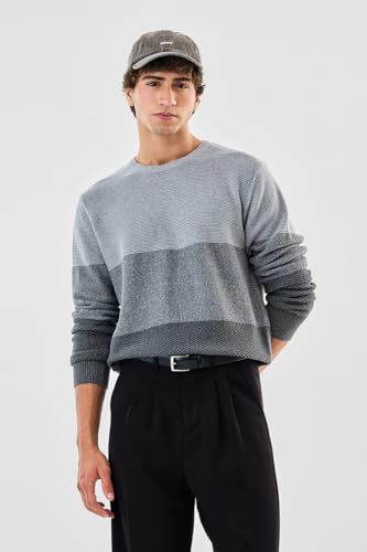Image of SNITCH Men's Sweater | Gradient Textured Knit Crew Neck Pullover Breathable Cotton for Stylish Casual & Winter Wear & Everyday Fashion
