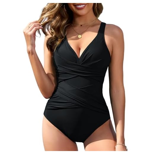 Vancavoo Maillots Une Pièce Femme Gainant Ventre Plat Maillot de Bain 1 Pieces Froncé Dos Nu Réglable Swimsuit Push Up Swimwear Été,Noir,L