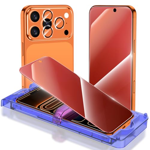 YWXTW [Fashion Badge Privacy Screen Protector for iPhone 17 Pro Max 6.9 Inch 2 Pack + 1 Set Camera Lens Protector, Anti Blue Light Anti Spy 17 Pro Max Glass Screen Protector, Gradient Purple