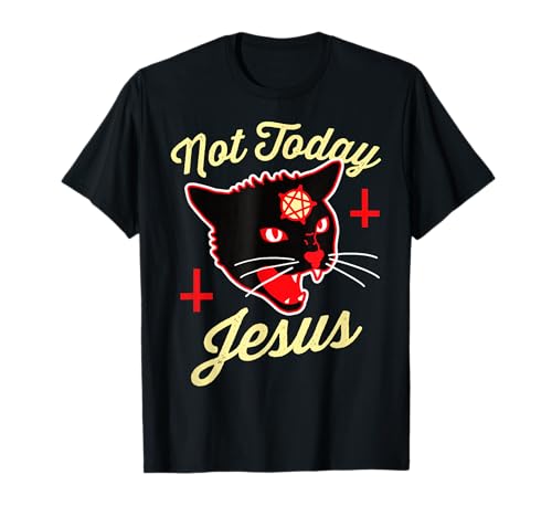 Not Today Jesus Hail Satan Satanic Cat Death Metal Halloween T-Shirt