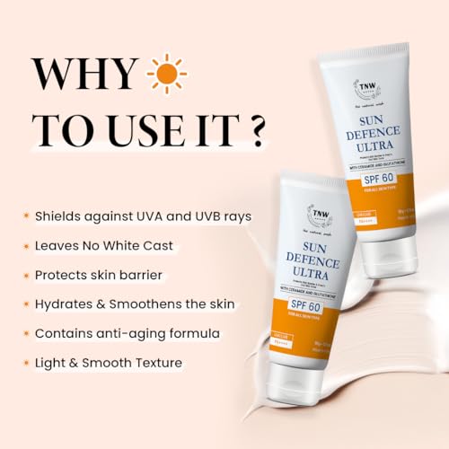 Image of TNW - The Natural Wash Sun Defence SPF 60 Cream with Glutathione | Protection Against UVA /UVB | SPF 60 & PA++++ | No White Cast| 50 g