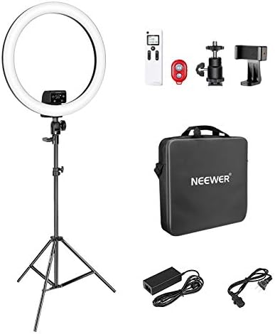 Neewer Advanced 18-inch LED Ring Light Support Manual Touch Control with LCD Screen, 2.4G Remote and Multiple Lights Control, 3200-5600K, Stand Included for Makeup YouTube Video Blogger Salon (Black)