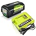 Enermall 1Pack 6.0Ah Replacement for Ryobi 40V Battery Lithium Ion and OP401 Charger Compatible with Ryobi 40 Volt Battery OP4026 OP4050A OP4040 OP4030 Replacement for 40V OP401 Charger (Green)