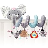 JERICETOY Baby Car Seat Stroller Toys - Infant Activity Spiral Plush Hanging Toys with Music Squeaker Rattles (Elephant)