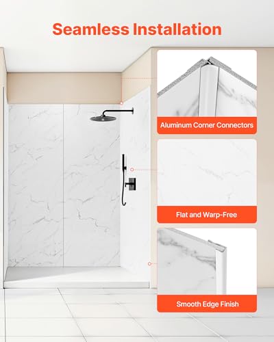 VEVOR Shower Wall Panels, 60\" W x 32\" D x 80\" H, 0.2\" (5 mm) Thick, 4-Panel Waterproof SPC Shower Surround Kit, Quick Install and Trimmable Bathroom Tub Wall Panel Surround Kit with 4 Glass Shelves