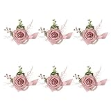 ANNKIN Dusty Rose Wrist Corsage Set of 6 for Wedding Prom Party, Artificial Flower Wrist Corsage Bracelets, Homecoming Corsage Wristlet, Corsage Flowers for Bride, Bridesmaid, Girls