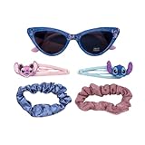 CERDÁ LIFE'S LITTLE MOMENTS, Occhiali Da Sole Bambina Stitch Con Set Accessori Capelli, Kit Bellezza Con 2 Elastici E 2 Mollette, Idea Regalo Bambina 4-10 Anni, Originale Disney Azzurro