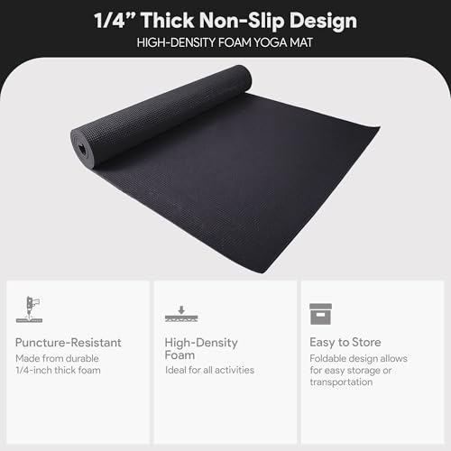 Fitvids 1/4-Inch High Density Thick Non Slip Yoga Mat with Knee Pad and Carrying Strap for Workout, Pilates, Gym Home Exercise, Black by Fitvids - Used condition - Image 2
