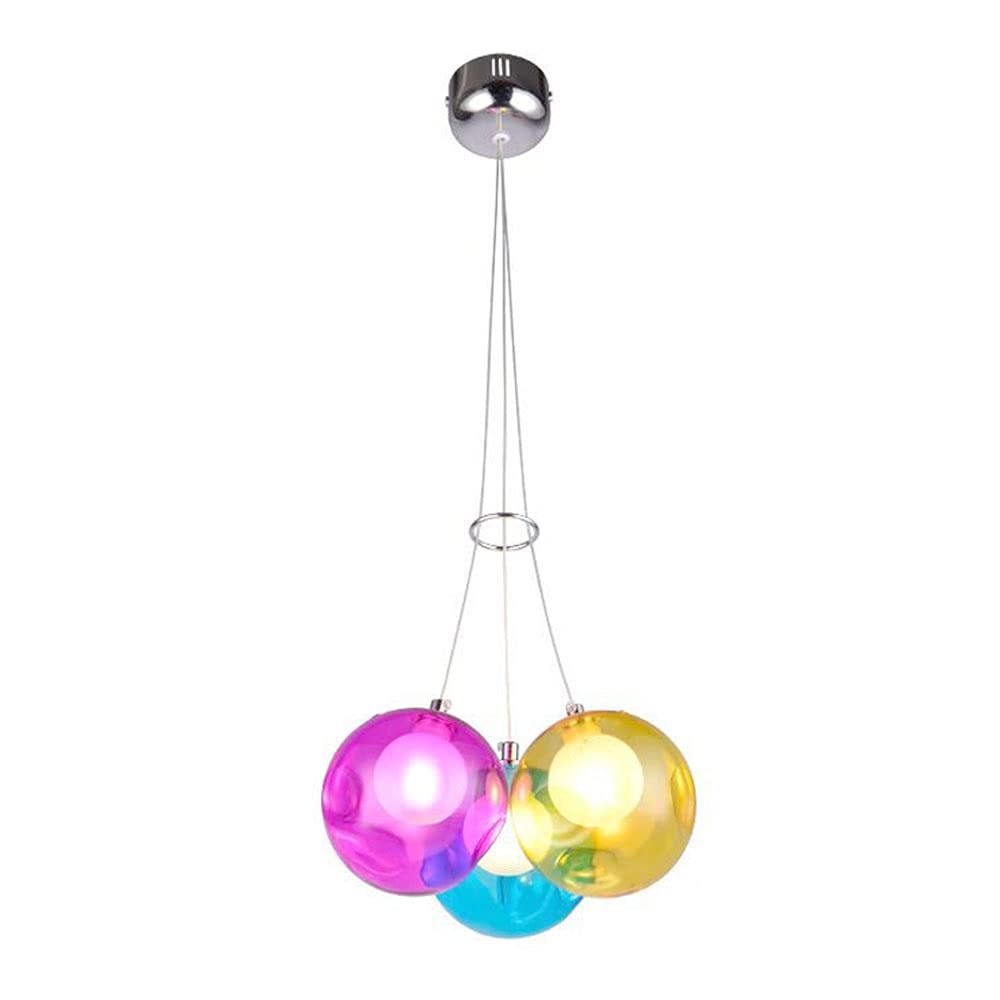 Glass Lampshade Chandelier, Spherical Color Glass Pendant Light Modern Glass Hanging Light Round Ceiling Lamp for Living room bedroom dining room kitchen, G4 LED Bulbs, Warm White 3000K, Not Dimmable