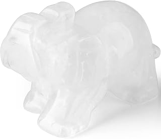 Clear Quartz Elephant Crystals Gemstone Statue Crystal Elephant Stone Pocket Polished Healing Crystal Reiki Guardian Figurine Spiritual Gift for Women Office Cute Desk Decor Meditation 1.5"1PCS
