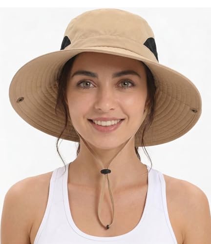 Sombrero de pescador Khaki para mujer con protección solar miniatura 2