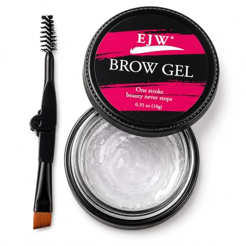 Clear men's brow gel with dual-ended brush — one angled tip presses flyaways, the spoolie lifts and arranges