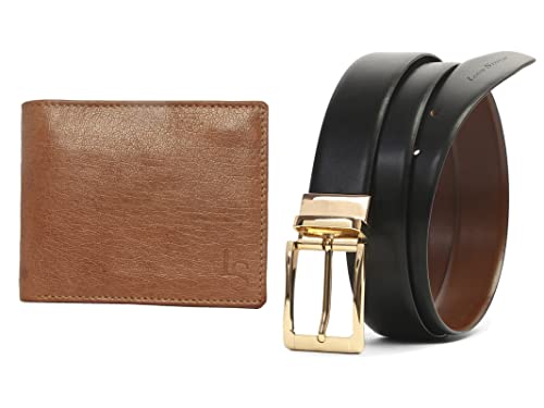 LOUIS STITCH Men’s Luxury Combo Wallet and Belt for Men Genuine Leather Belt and Wallet Combo for Men (Black Brown)