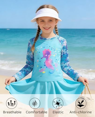 Image of Idgreatim Girls Swimsuit Rash Guard Set Long Sleeve Two Piece Bathing Suit 3-10 Years