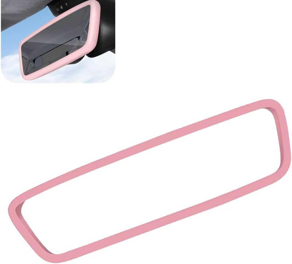 Car Rear View Mirror Protector Frame, Silicone Collision Protection Auto Rearview Mirror Cover, Tight Fit Comprehensive Frame Decoration, Compatible with Model 3 and Y (Pink)