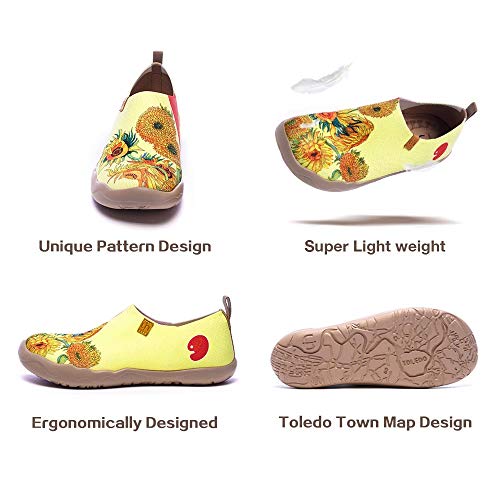 Uin Women's Fancy Slip On Flats Cute Casual Loafers Art Painted Comfort Knit Floral Shoes Sunflower (38) #TOP6