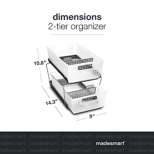 Madesmart Set Of 2 Stackable 2-Tier Plastic Multipurpose Organizers With Divided Slide-Out Storage Bins, Under Sink And Cabinet Organizer Rack, Frost #TOP4