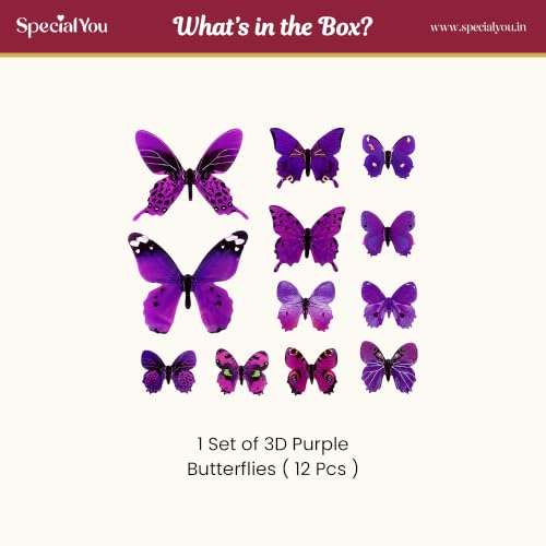 Image of SpecialYou Butterfly Wall Stickers for Home Decoration, Home Decor, Wall Decor Items for Living Room, Room Decoration Items, Stickers Sets - 12pcs (12, Purple)