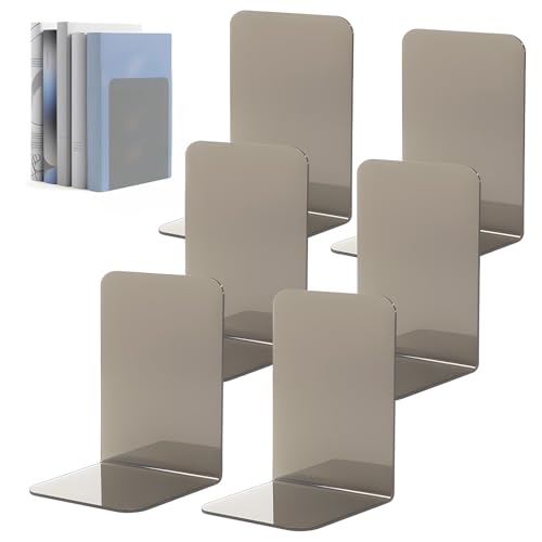 6 Stück Buchstütze Acryl - Transparenten Grau Buchstützen mit Anti-Rutsch Pad, 20 x 13.5 x 10 cm...