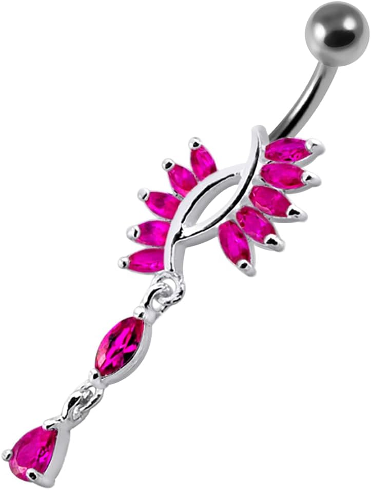 Stylish Studded Eye Shape Dangling Design 925 Sterling Silver with Stainless Steel Belly Ring - Belly Button jewelry - Navel jewelry