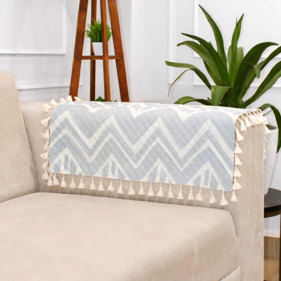 Image of STITCHNEST Printed Quilted Sofa Arm Cover with Tassels | Stylish Hand Rest Protector | Soft & Durable | 18 x 22 Inches
