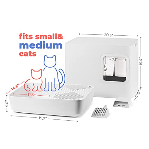 Meowy Studio Loo Modern Cat Litter Box - All In One Cover Litter Filter Plate Scoop And Holder, Aspen White