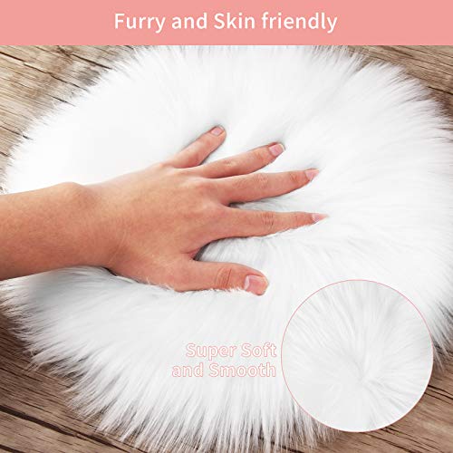 12 Inches Mini Round Faux Fur Sheepskin Rugs, Fluffy Living Room Carpet Mini Small Size Fit For Photographing Background Of Jewellery（White） #TOP5