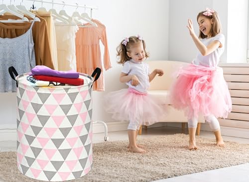 Image of 19.7 inch Round Kids Laundry Basket Gift Baskets Storage Laundry Hamper Baby Toys Nursery Bin with Handles,Storage Basket for Kids Room Bedroom Decor (Triangle)