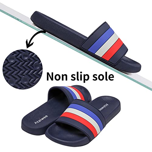 Ataiwee Kid's Boy Girl Pool Slide Sandals, Cute Bath Shower Beach Stripe Sliders For Children.(1909015-2,Db/Ln,4) #TOP2