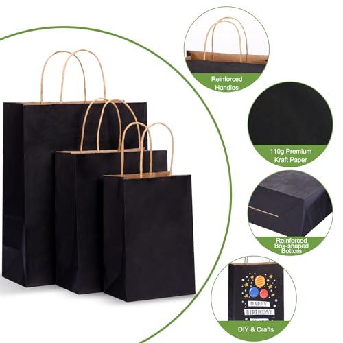 OUTUXED 120pcs Assorted Black Paper Bags
