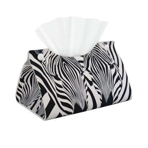 Funda larga para caja de pañuelos de piel de cebra negra y blanca, para caja de pañuelos para baño, salones, oficina, dormitorio