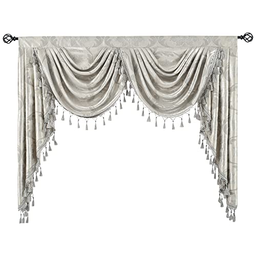 Cenefas para ventanas de sala de estar en jacquard gris plata estilo damasco 2