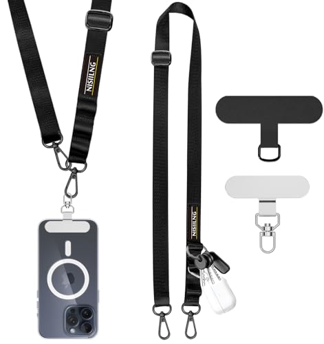 [NISIILNG] スマホショルダー スマホストラップ 斜めがけ 首掛け 肩掛け 太め ショルダー ストラップ 携帯スマホ ストラップ ホルダー 任意のスマホ にも対応 ネックストラップ 紛失防止 落下防止 長さ調整可能 ストラップ 1本+タグパッチ2枚入り
