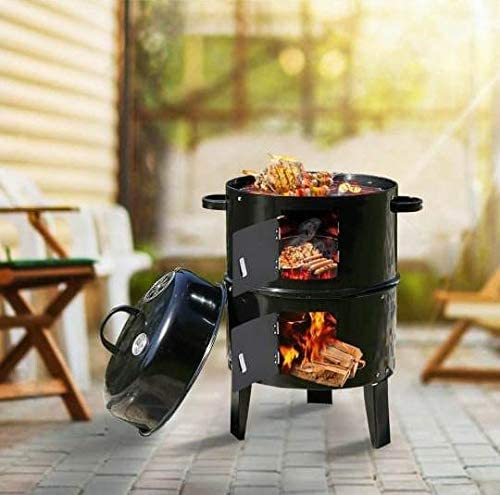 Image of 3-in-1 Barrel BBQ Charcoal Grill with Metal Skewers | Anti-Rust, Scratch & Deformation Resistant | Tandoor Grill for Home & Outdoor Parties (Black)