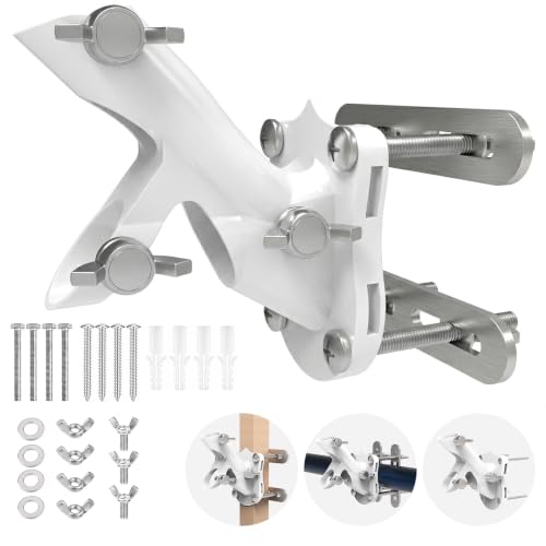 Flag Pole Holder 2-Positions No Drill Flag Pole Holder for Railing for 1 Flagpole Aluminium Flag Pole Mount for Porch & Fence Rail Apartment Balcony Square Railing Five Installation Methods (white)